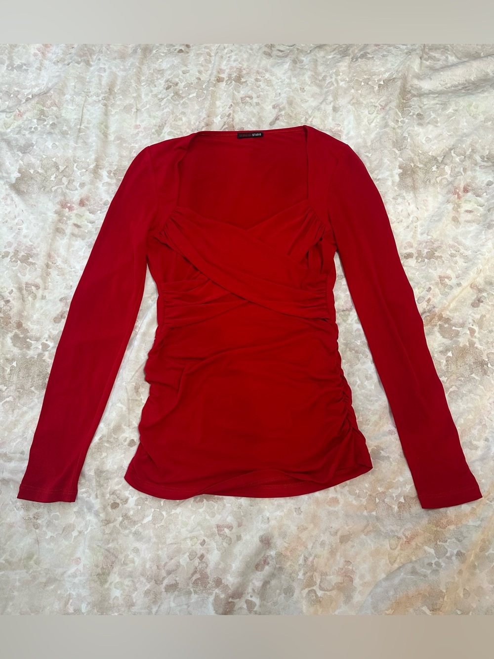 Women’s Red Long-Sleeve Ruched Wrap Top